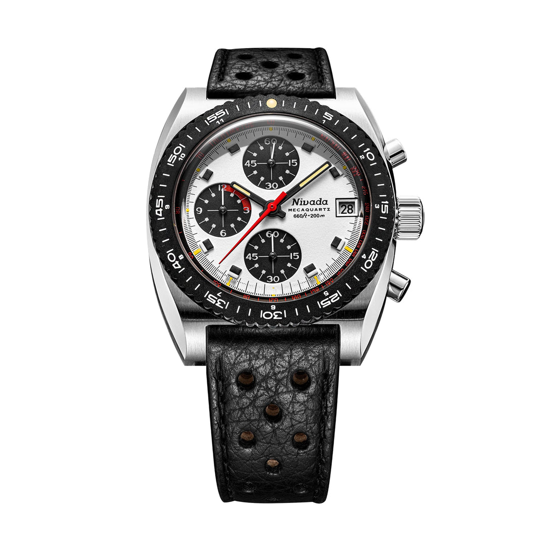 Nivada Grenchen Autochron Mecaquartz Panda 38mm 77006Q10 - Racing-Armband Schwarz