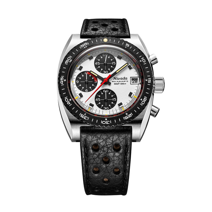 Nivada Grenchen Autochron Mecaquartz Panda 38mm 77006Q10 - Racing-Armband Schwarz