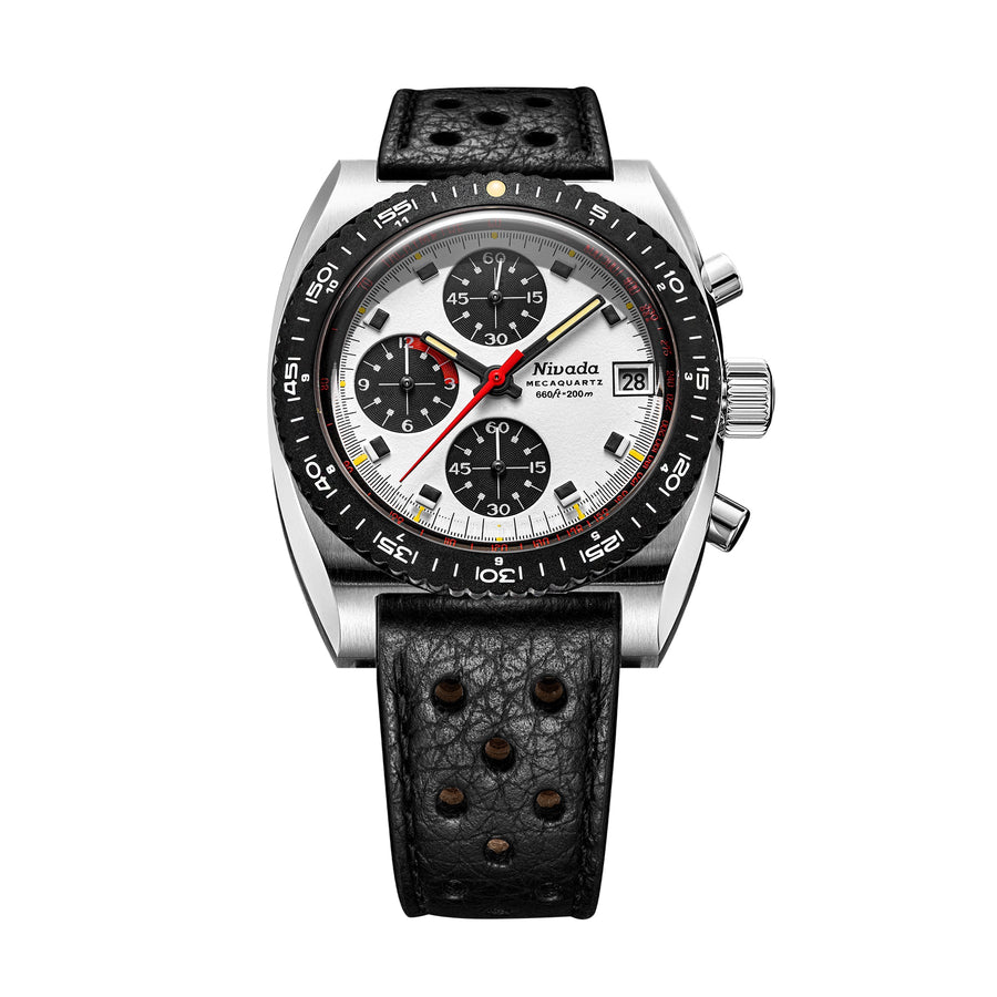 Nivada Grenchen Autochron Mecaquartz Panda 38mm 77006Q10 - Racing-Armband Schwarz