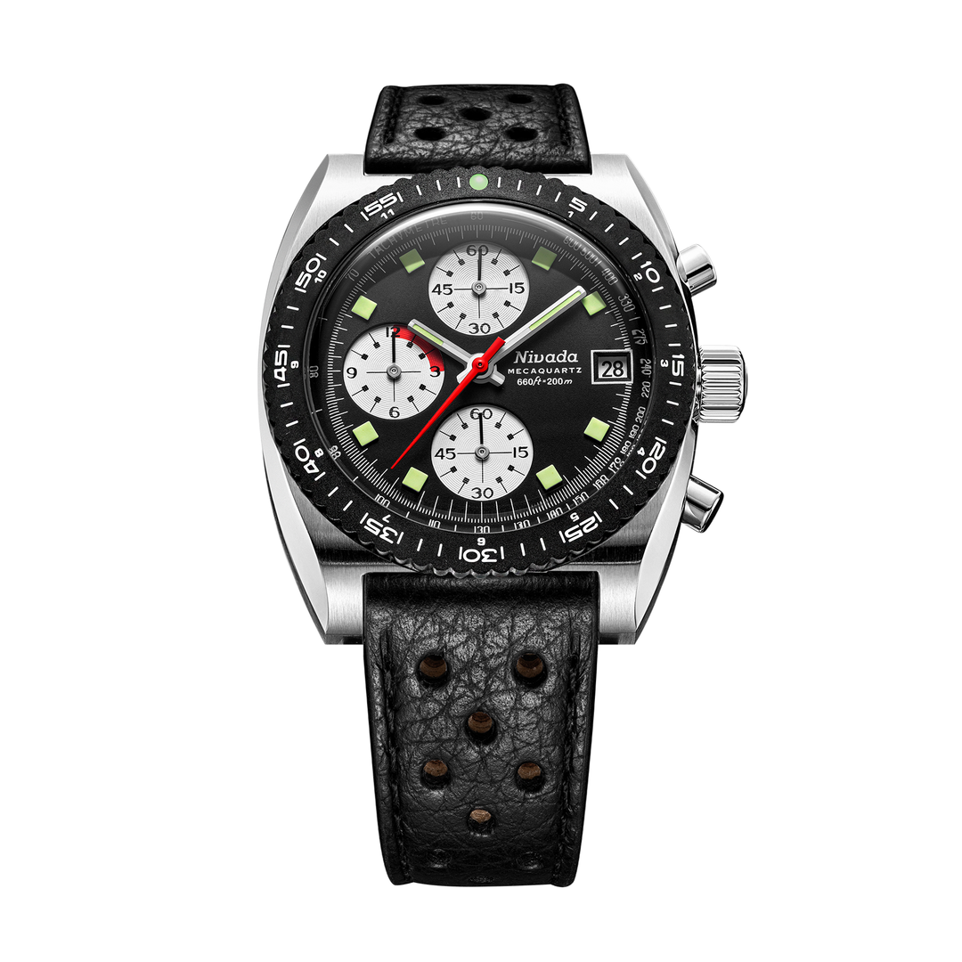 Nivada Grenchen Autochron Mecaquartz Reverse Panda 38mm 77007Q10 - Racing-Armband Schwarz