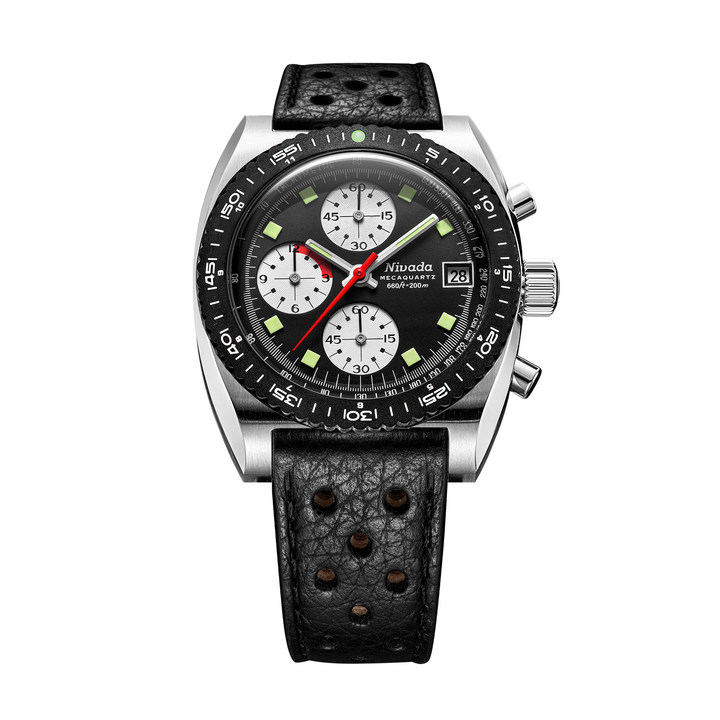 Nivada Grenchen Autochron Mecaquartz Reverse Panda 38mm 77007Q10 - Racing-Armband Schwarz