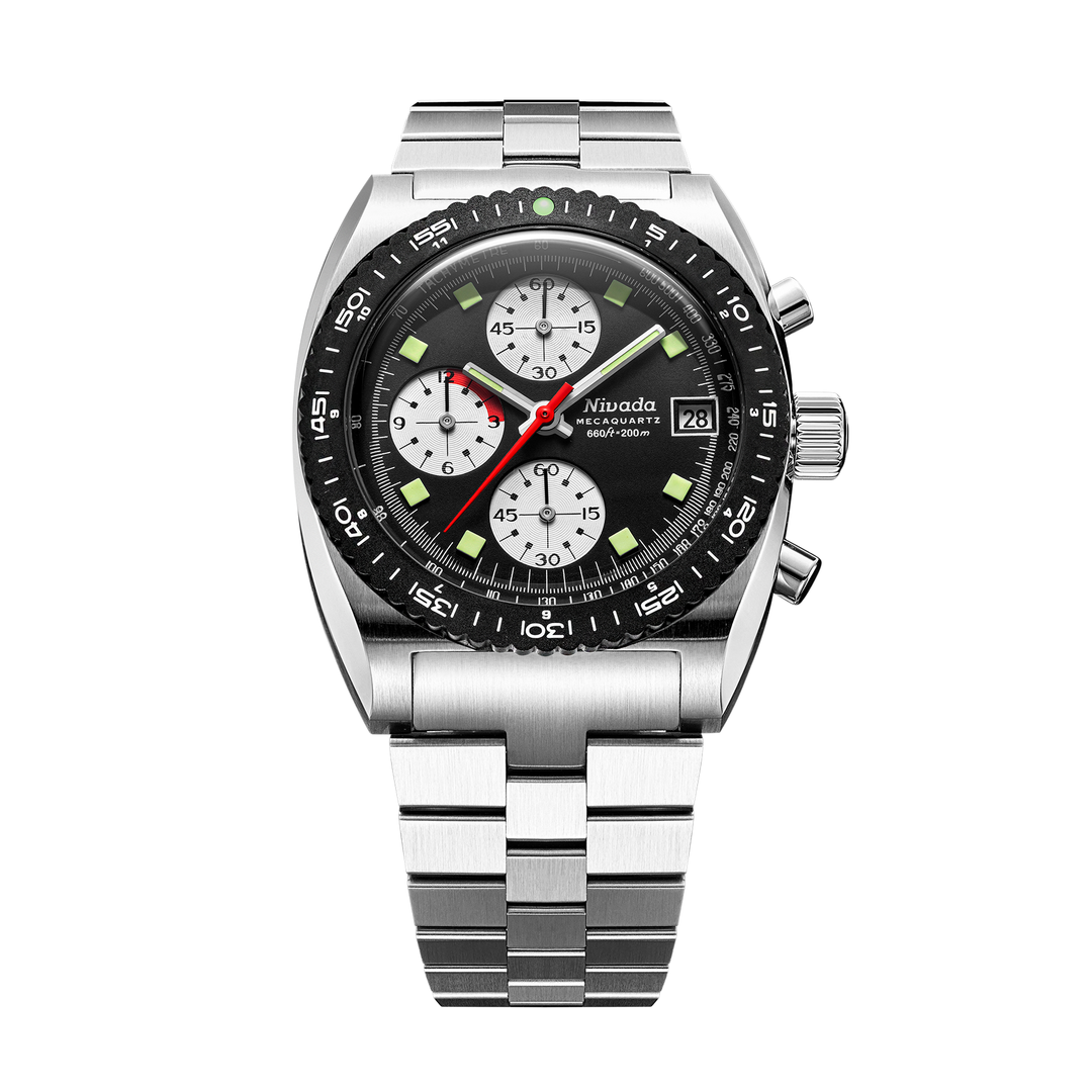 Nivada Grenchen Autochron Mecaquartz Reverse Panda 38mm 77007Q45 - Edelstahlarmband
