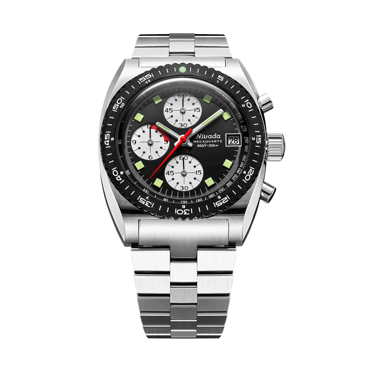 Nivada Grenchen Autochron Mecaquartz Reverse Panda 38mm 77007Q45 - Edelstahlarmband