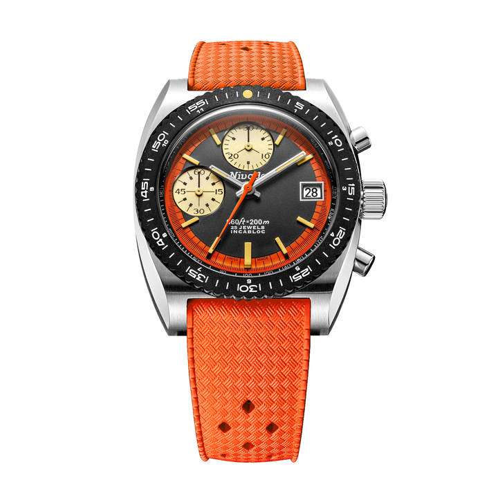 Nivada Grenchen Autochron Orange Automatic 38mm 77004A27 - Kautschukarmband Tropic Orange