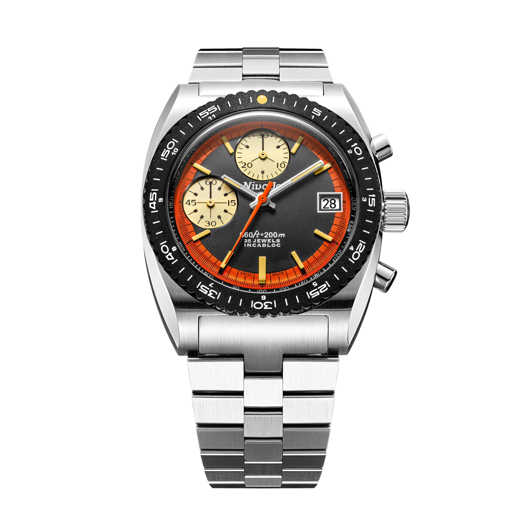 Nivada Grenchen Autochron Orange Automatic 38mm 77004A45 - Edelstahlarmband