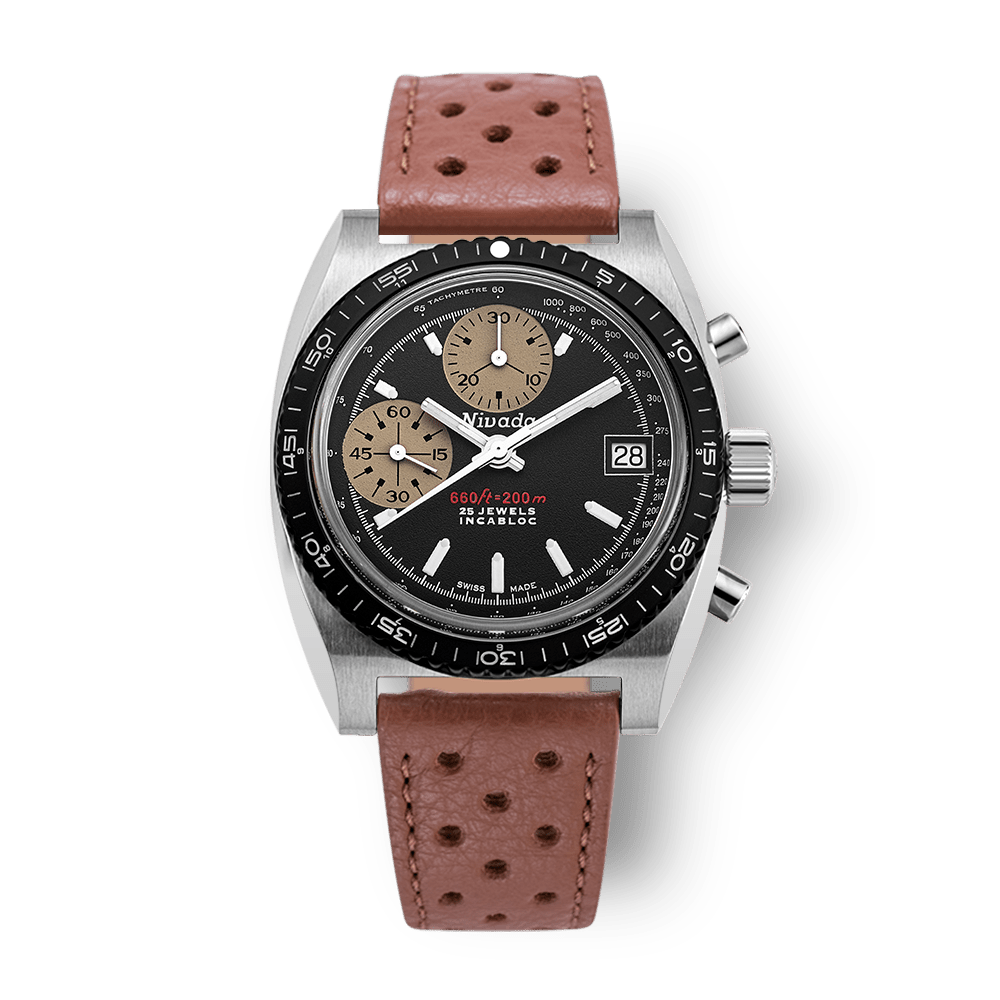 Nivada Grenchen Autochron White 38mm 77002A23 - Racing-Armband Braun