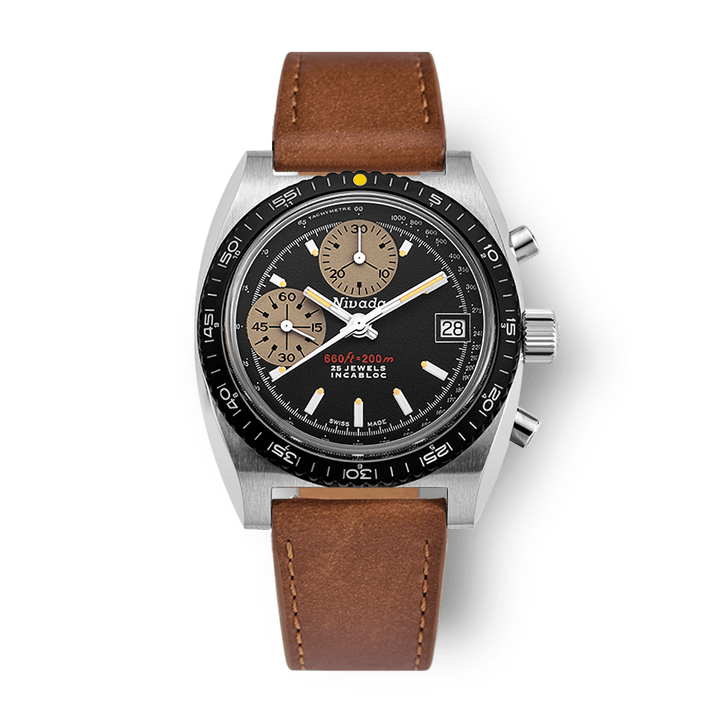 Nivada Grenchen Autochron Yellow 38mm 77001A16 - Lederarmband Braun