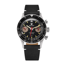 Nivada Grenchen Chronoking Manual 38mm 87033M15 - Lederarmband Schwarz weiße Naht