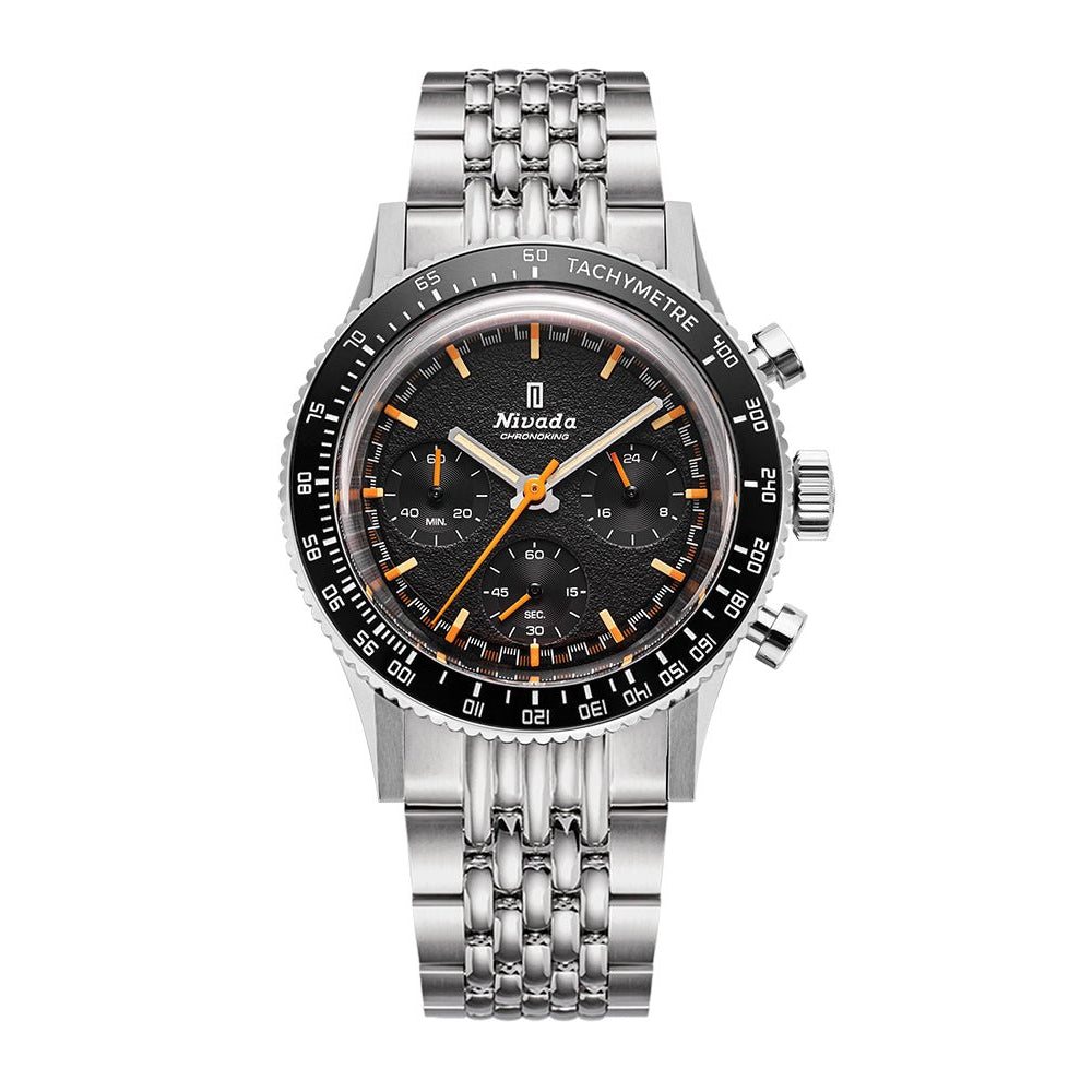 Nivada Grenchen Chronoking Mecaquartz Inter.Bezel 38mm 87040Q04 - Edelstahlarmband Beads of Rice, Tachymeter-Lünette