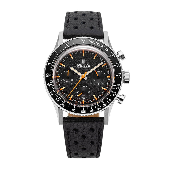 Nivada Grenchen Chronoking Mecaquartz Inter.Bezel 38mm 87040Q10 - Racing-Armband Schwarz, Tachymeter-Lünette