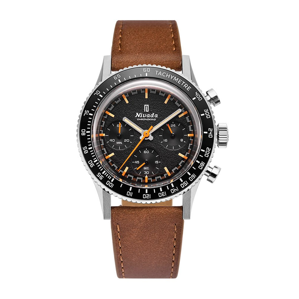 Nivada Grenchen Chronoking Mecaquartz Inter.Bezel 38mm 87040Q16 - Lederarmband Braun, Tachymeter-Lünette