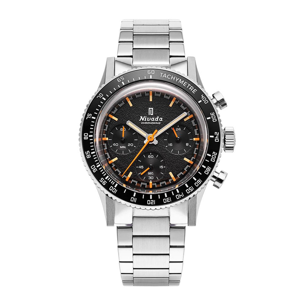 Nivada Grenchen Chronoking Mecaquartz Inter.Bezel 38mm 87040Q20 - Edelstahlarmband Flat Link, Tachymeter-Lünette