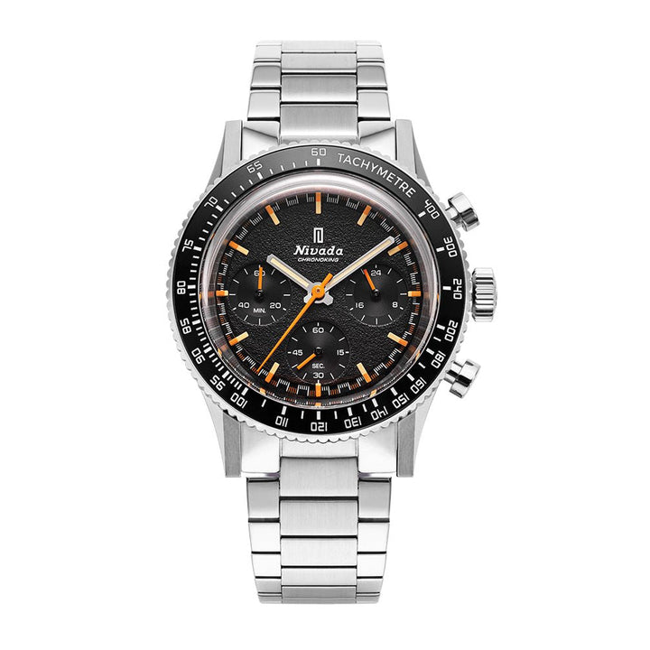 Nivada Grenchen Chronoking Mecaquartz Inter.Bezel 38mm 87040Q20 - Edelstahlarmband Flat Link, Tachymeter-Lünette