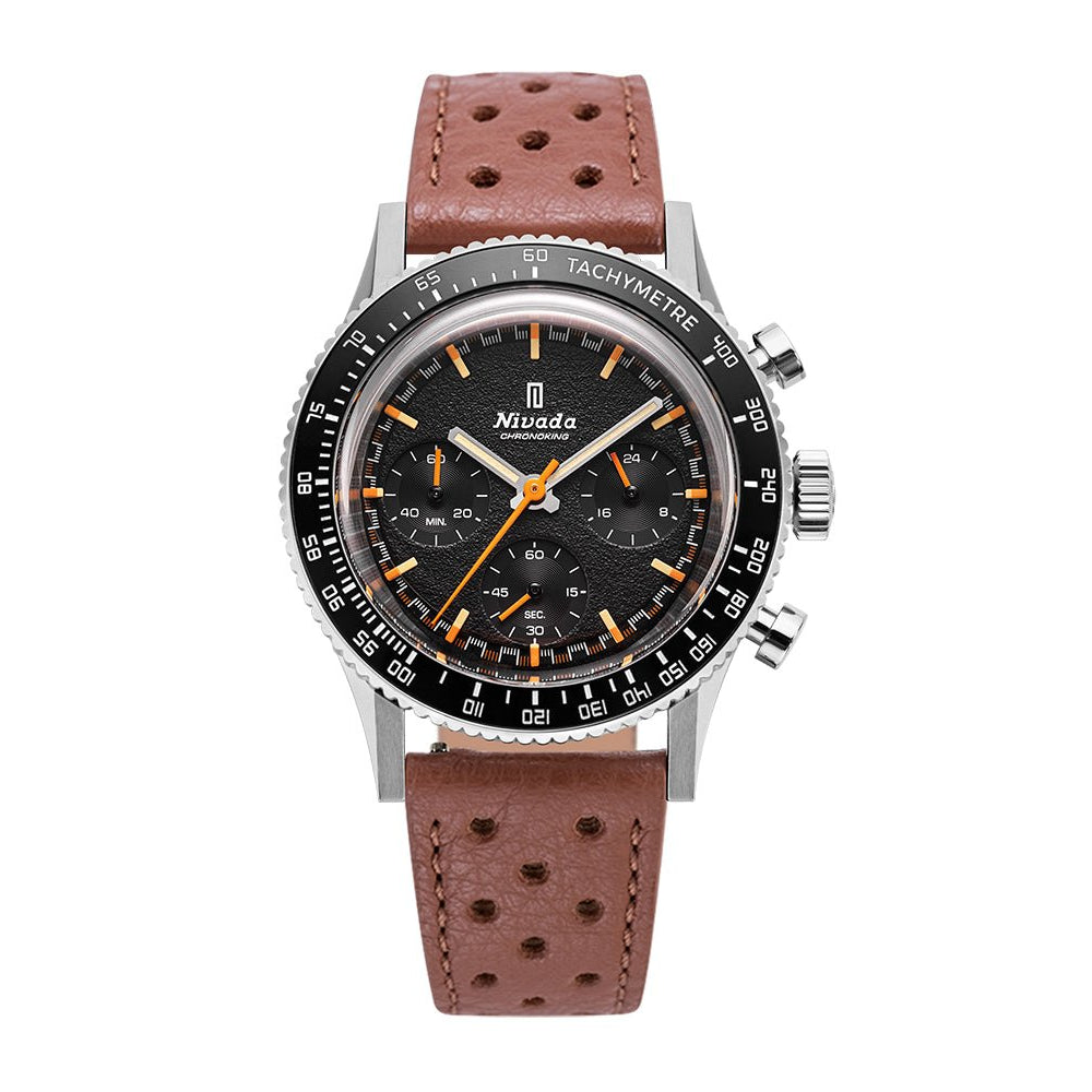 Nivada Grenchen Chronoking Mecaquartz Inter.Bezel 38mm 87040Q23 - Racing-Armband Braun, Tachymeter-Lünette