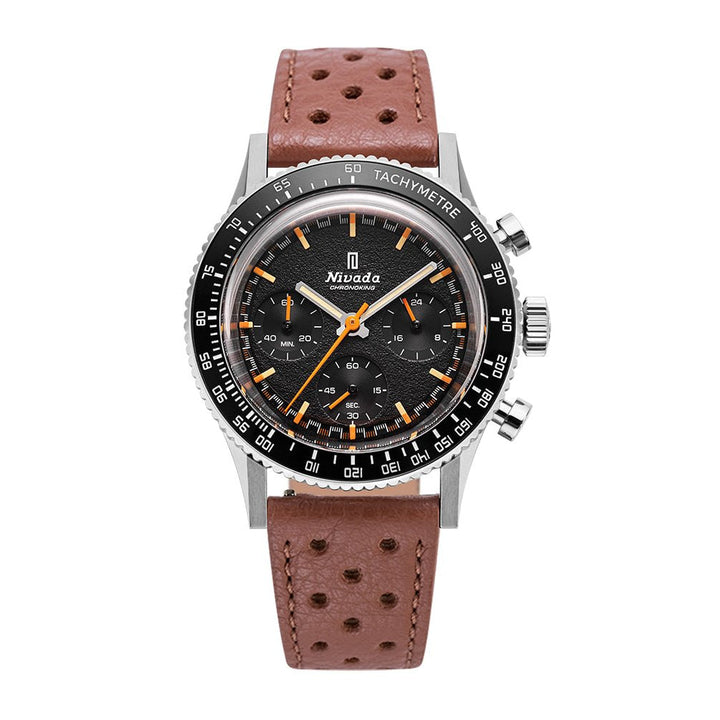 Nivada Grenchen Chronoking Mecaquartz Inter.Bezel 38mm 87040Q23 - Racing-Armband Braun, Tachymeter-Lünette