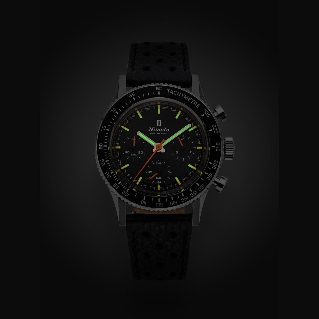 Nivada Grenchen Chronoking Mecaquartz Inter.Bezel 38mm 87042Q - Leuchtmasse im Dunkeln