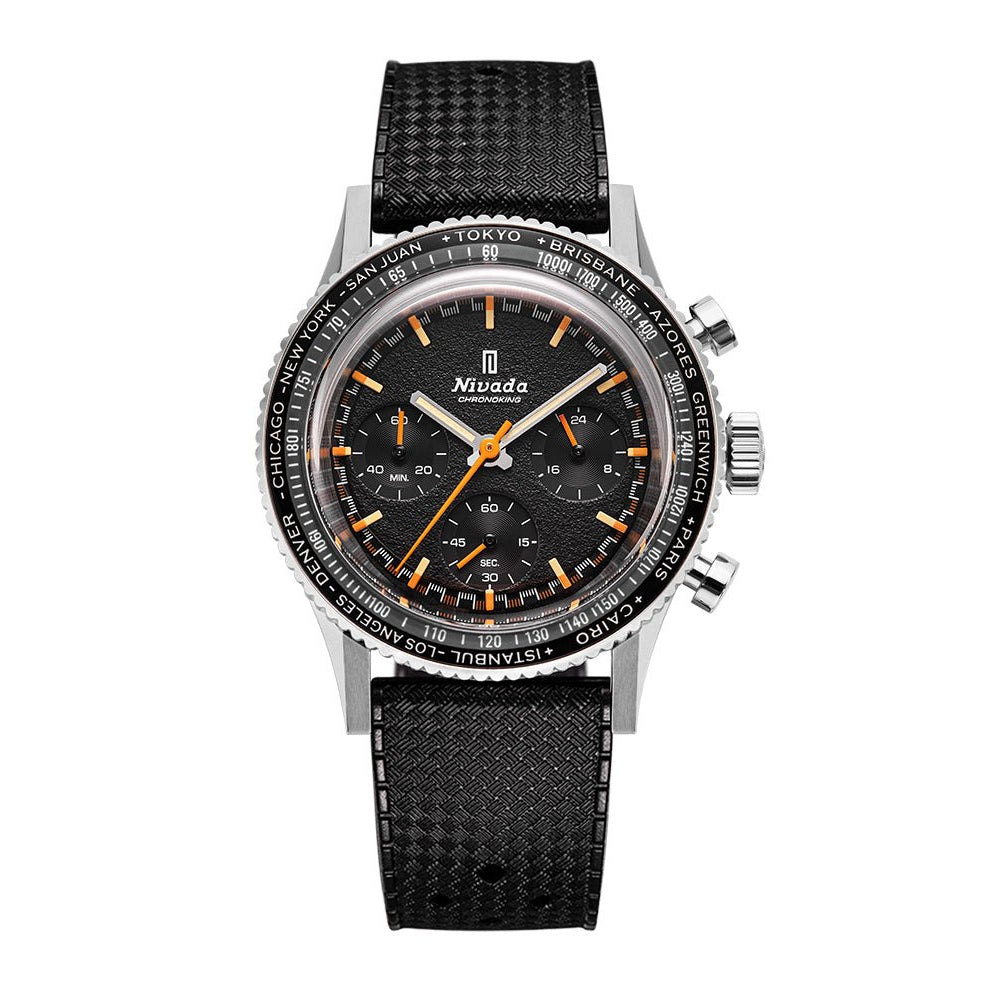 Nivada Grenchen Chronoking Mecaquartz Inter.Bezel 38mm 87042Q01 - Kautschukarmband Tropic, GMT-Lünette