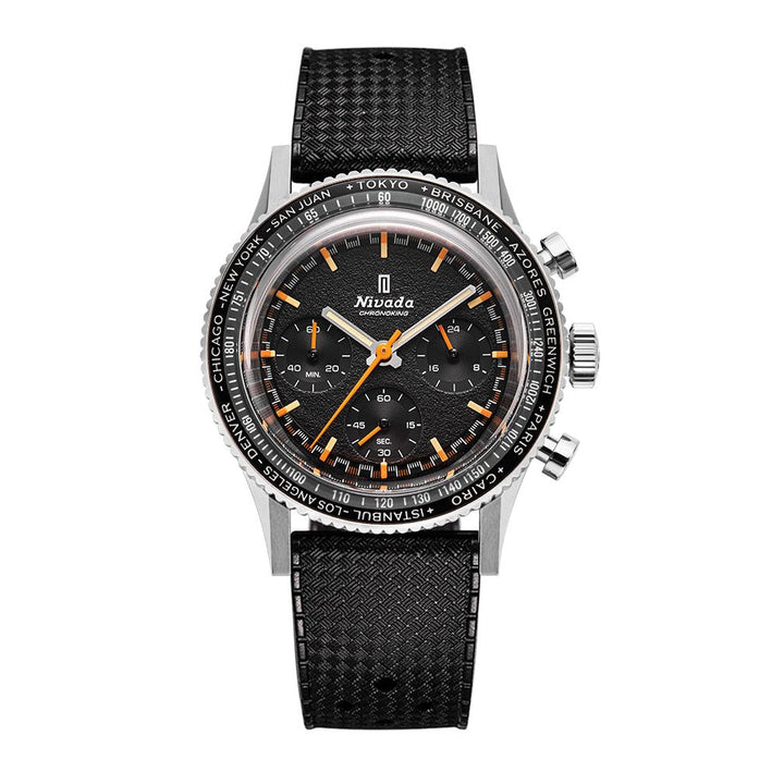 Nivada Grenchen Chronoking Mecaquartz Inter.Bezel 38mm 87042Q01 - Kautschukarmband Tropic, GMT-Lünette