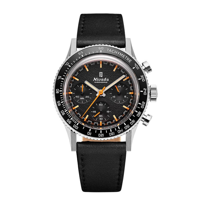 Nivada Grenchen Chronoking Mecaquartz Inter.Bezel 38mm 87042Q17 - Lederarmband Schwarz, GMT-Lünette
