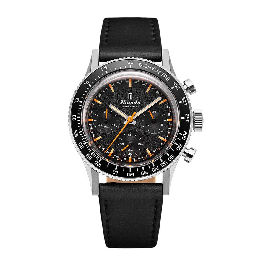Nivada Grenchen Chronoking Mecaquartz Inter.Bezel 38mm 87042Q17 - Lederarmband Schwarz, GMT-Lünette