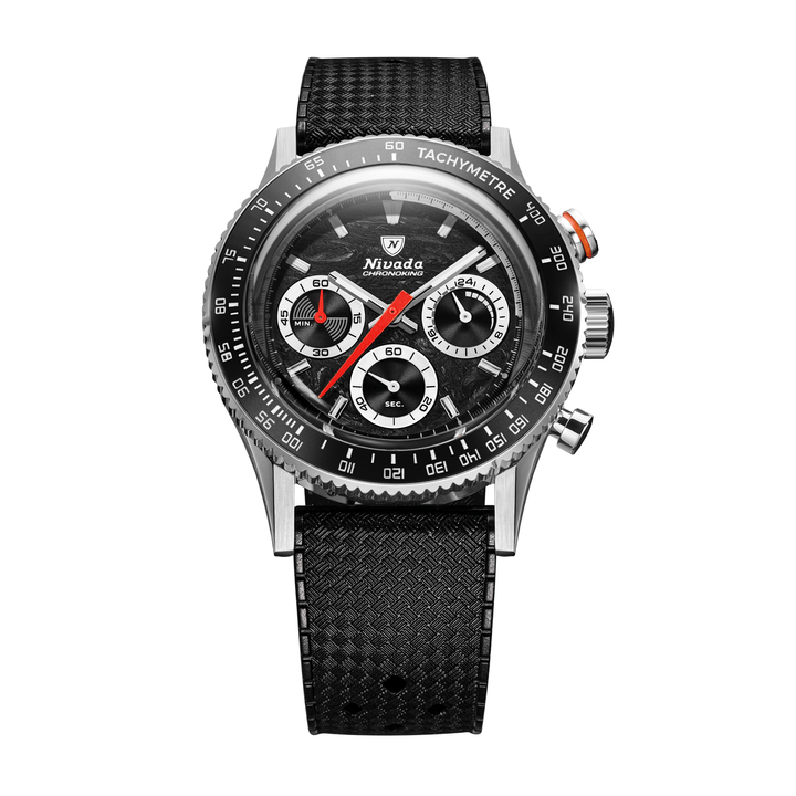 Nivada Grenchen Chronoking Mecaquartz Racing Black 38mm 87048Q01 - Kautschukarmband Tropic