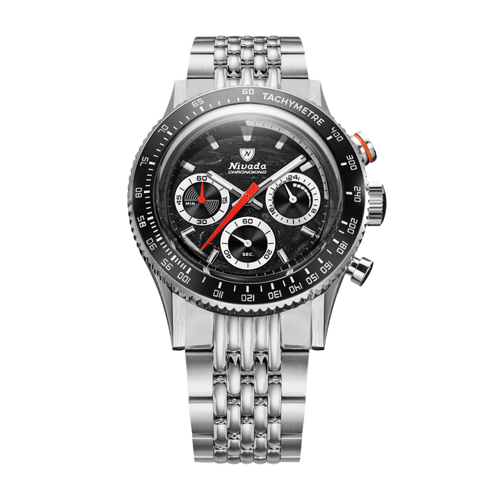 Nivada Grenchen Chronoking Mecaquartz Racing Black 38mm 87048Q04 - Edelstahlarmband Beads of Rice