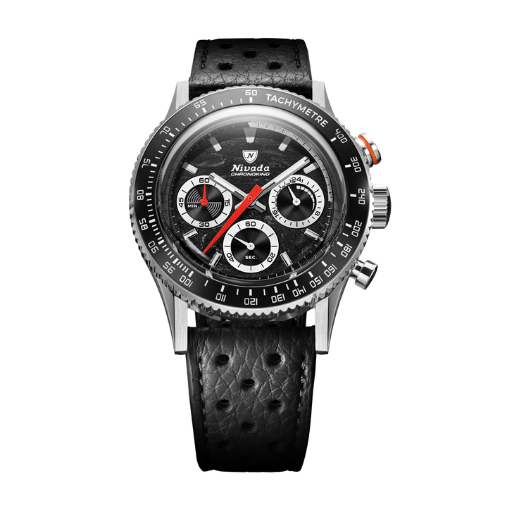 Nivada Grenchen Chronoking Mecaquartz Racing Black 38mm 87048Q10 - Racing-Armband Schwarz