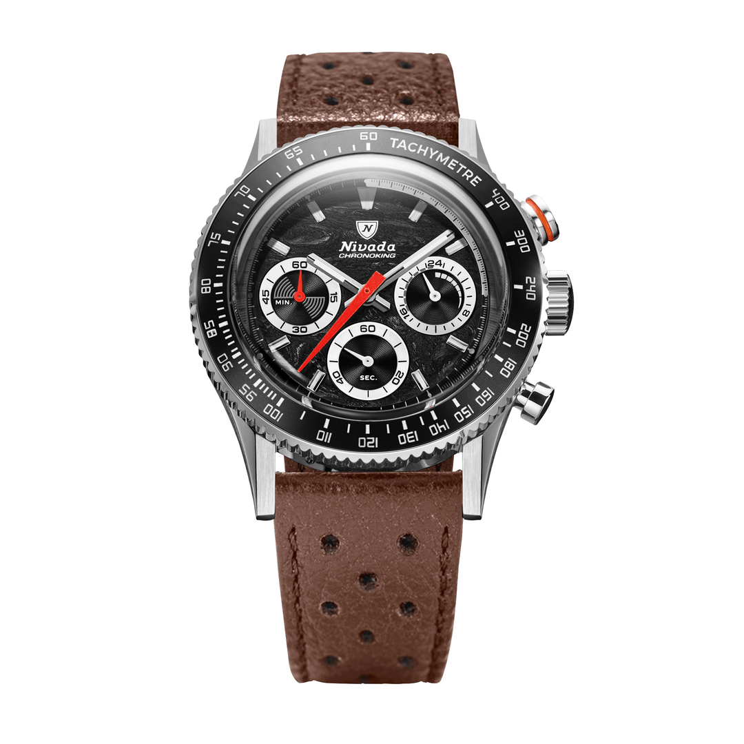 Nivada Grenchen Chronoking Mecaquartz Racing Black 38mm 87048Q23 - Racing-Armband Braun