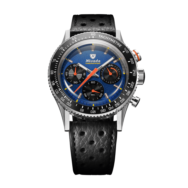 Nivada Grenchen Chronoking Mecaquartz Racing Blue 38mm 87050Q10 - Racing-Armband Schwarz