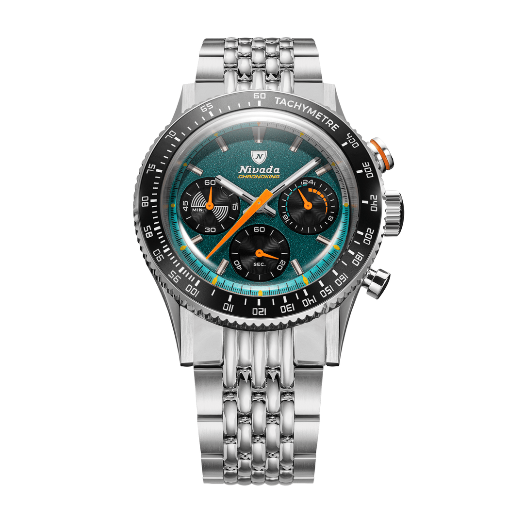 Nivada Grenchen Chronoking Mecaquartz Racing Green 38mm 87051Q04 - Edelstahlarmband Beads of Rice