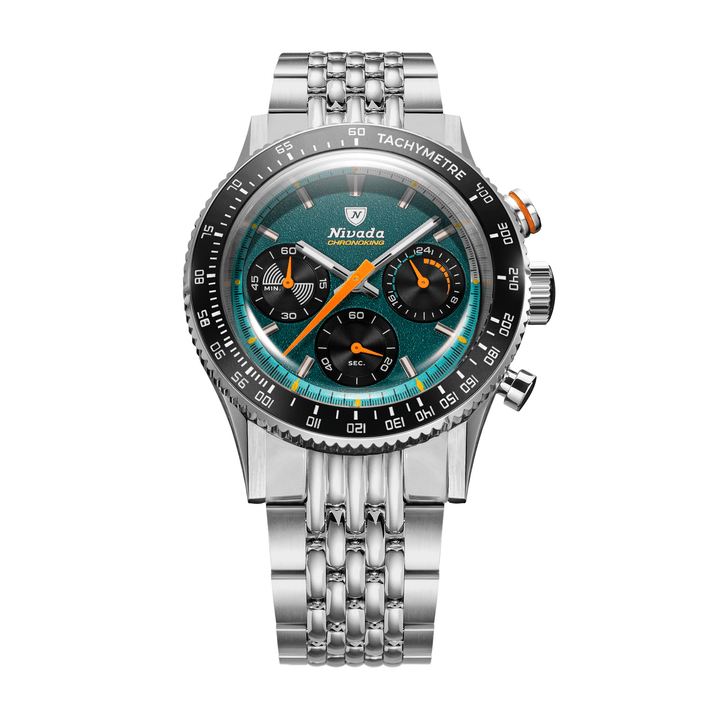 Nivada Grenchen Chronoking Mecaquartz Racing Green 38mm 87051Q04 - Edelstahlarmband Beads of Rice