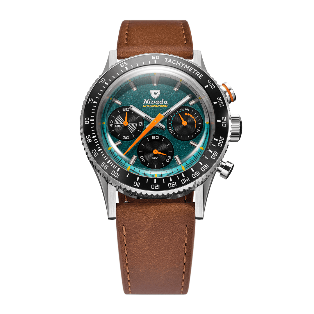 Nivada Grenchen Chronoking Mecaquartz Racing Green 38mm 87051Q16 - Lederarmband Braun
