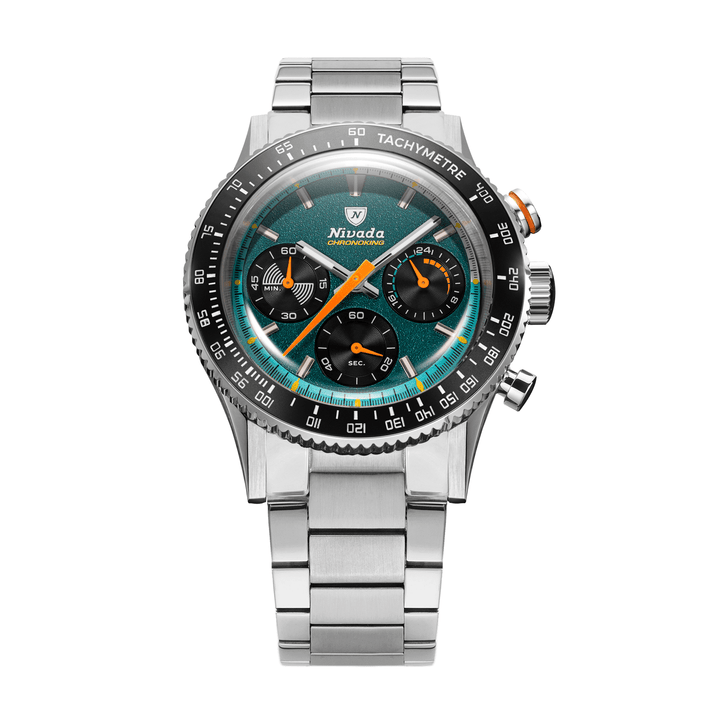 Nivada Grenchen Chronoking Mecaquartz Racing Green 38mm 87051Q20 - Edelstahlarmband Flat Link