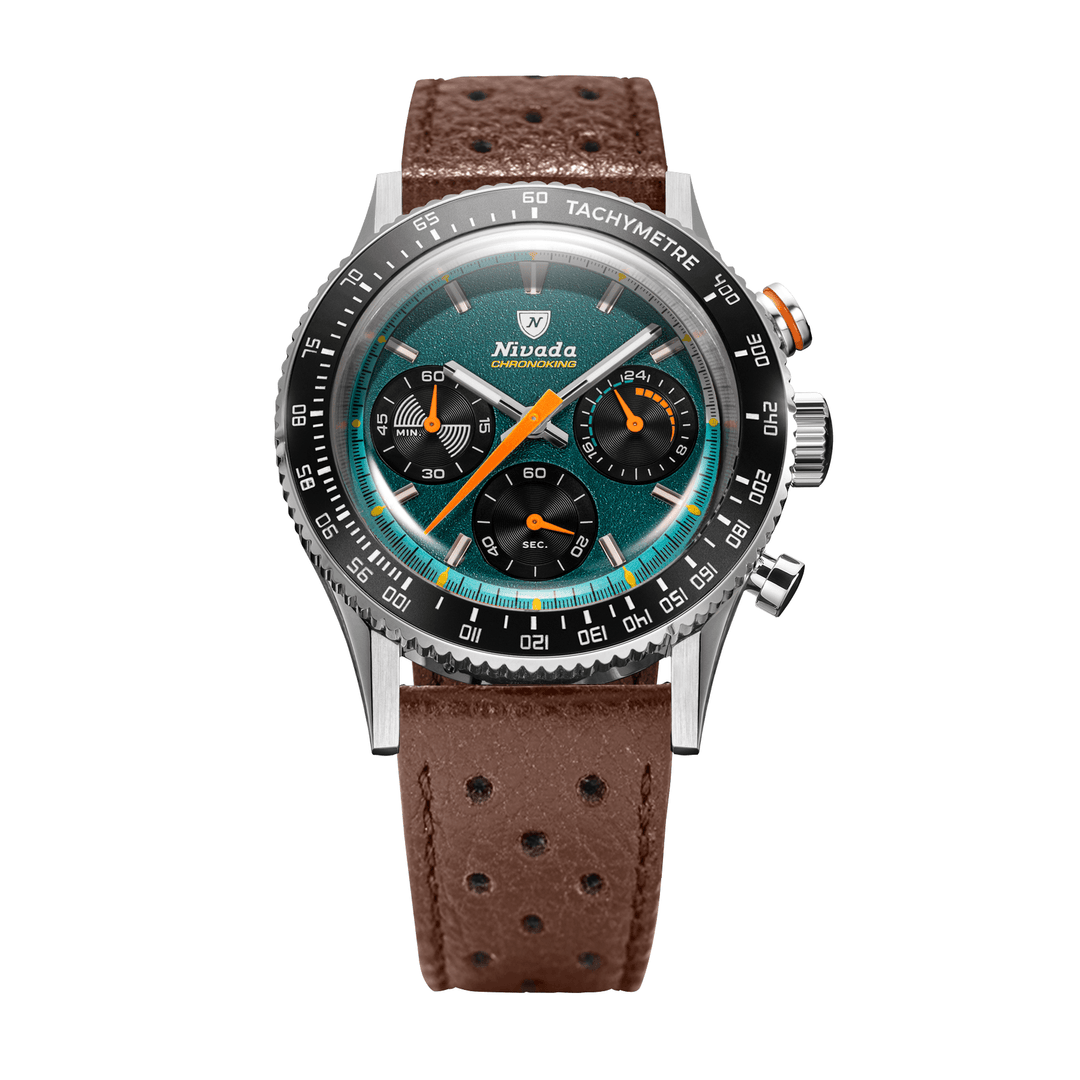 Nivada Grenchen Chronoking Mecaquartz Racing Green 38mm 87051Q23 - Racing-Armband Braun
