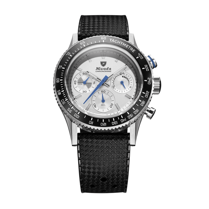 Nivada Grenchen Chronoking Mecaquartz Racing Grey 38mm 87046Q01 - Kautschukarmband Tropic