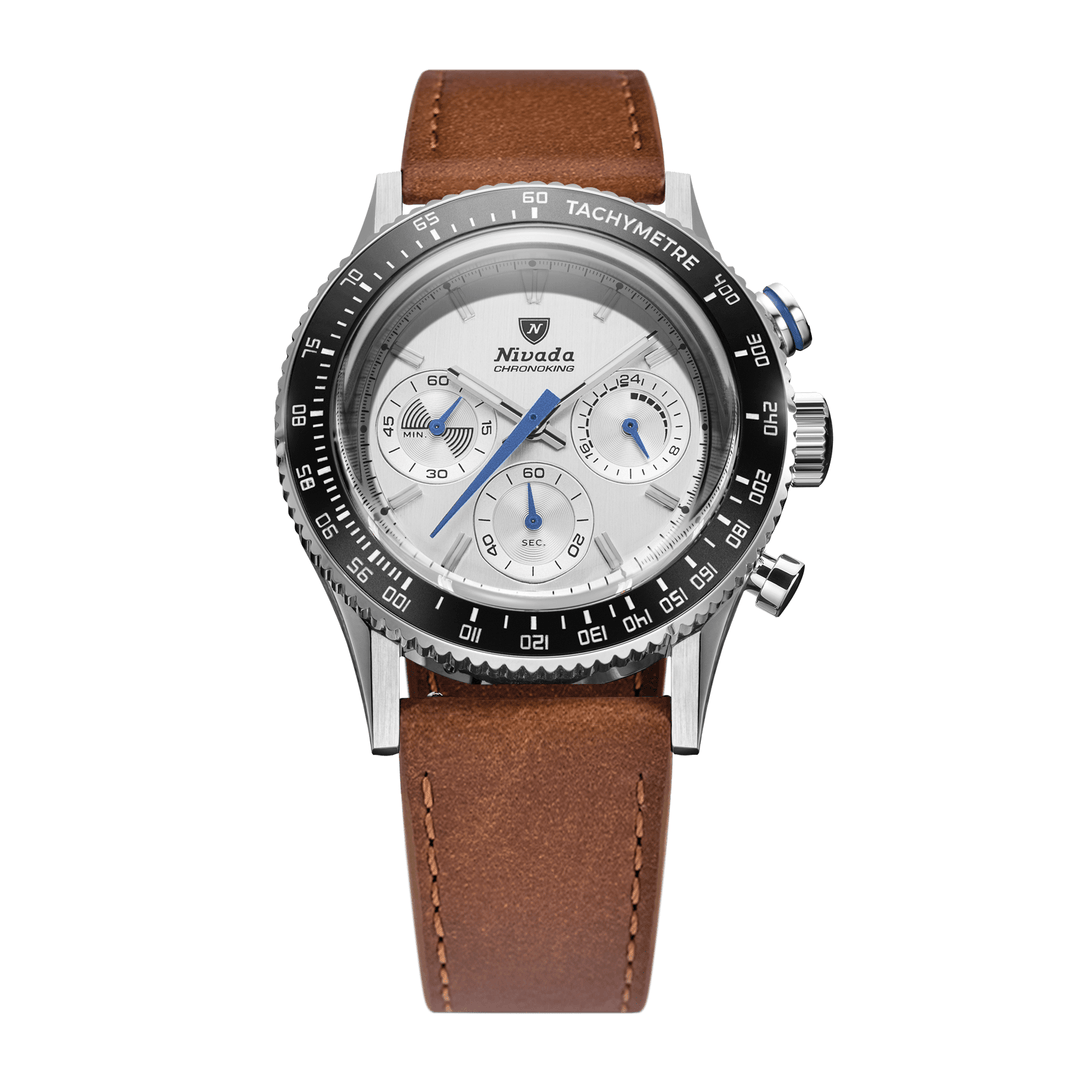 Nivada Grenchen Chronoking Mecaquartz Racing Grey 38mm 87046Q16 - Lederarmband Braun