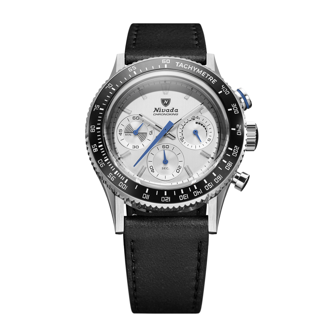 Nivada Grenchen Chronoking Mecaquartz Racing Grey 38mm 87046Q17 - Lederarmband Schwarz