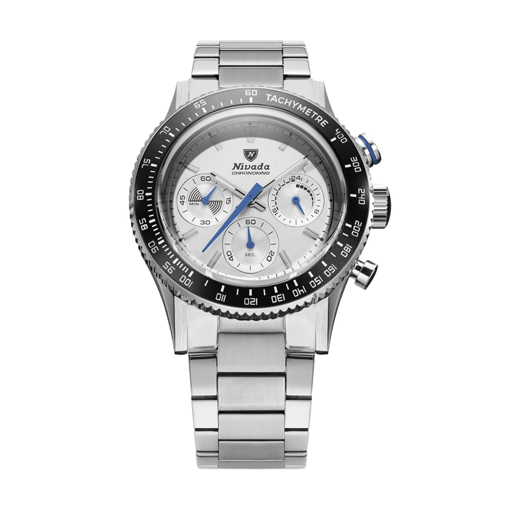 Nivada Grenchen Chronoking Mecaquartz Racing Grey 38mm 87046Q20 - Edelstahlarmband Flat Link