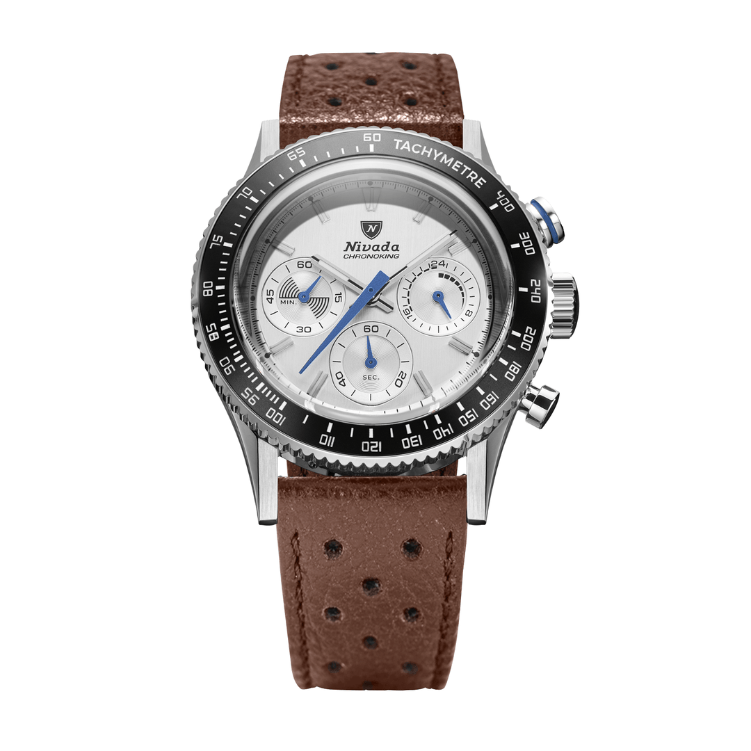 Nivada Grenchen Chronoking Mecaquartz Racing Grey 38mm 87046Q23 - Racing-Armband Braun