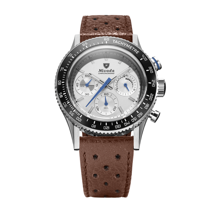 Nivada Grenchen Chronoking Mecaquartz Racing Grey 38mm 87046Q23 - Racing-Armband Braun