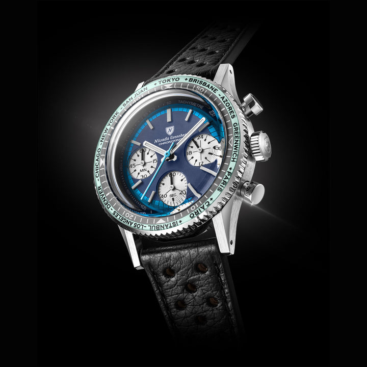 Nivada Grenchen Chronoking Racing Blue Lagoon 38mm 87054Q - Lünettenvariante 1