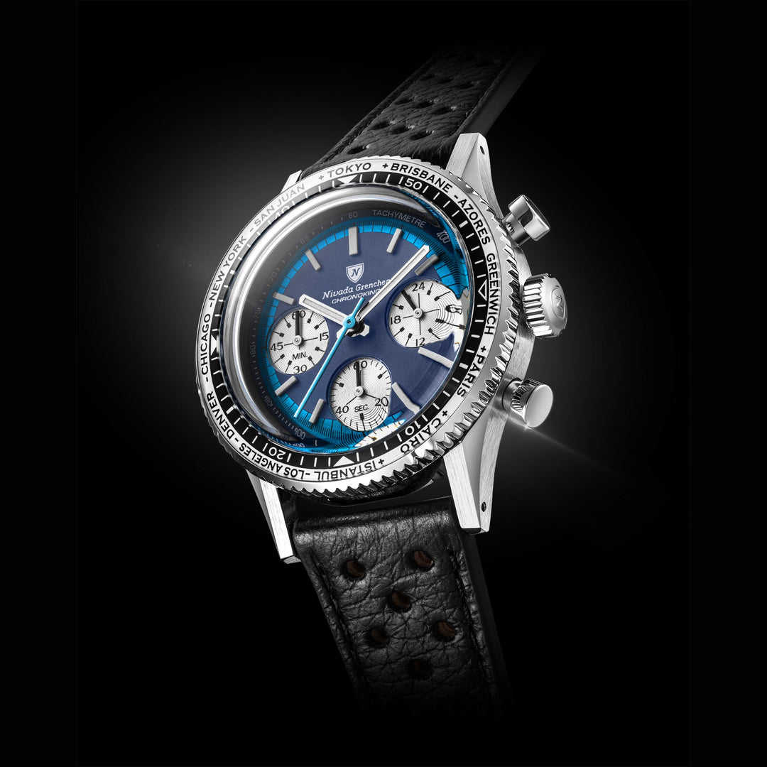 Nivada Grenchen Chronoking Racing Blue Lagoon 38mm 87054Q - Lünettenvariante 2