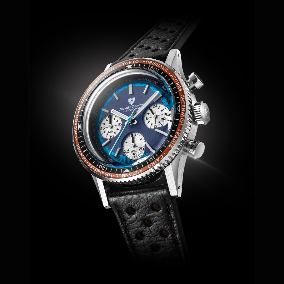 Nivada Grenchen Chronoking Racing Blue Lagoon 38mm 87054Q - Lünettenvariante 4