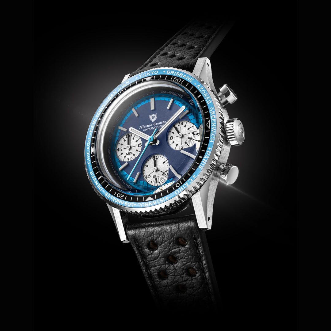 Nivada Grenchen Chronoking Racing Blue Lagoon 38mm 87054Q - Lünettenvariante 5