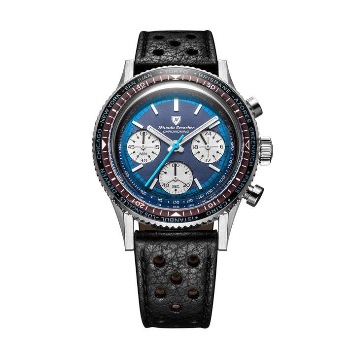 Nivada Grenchen Chronoking Racing Blue Lagoon 38mm 87054Q10 - Racing-Armband Schwarz