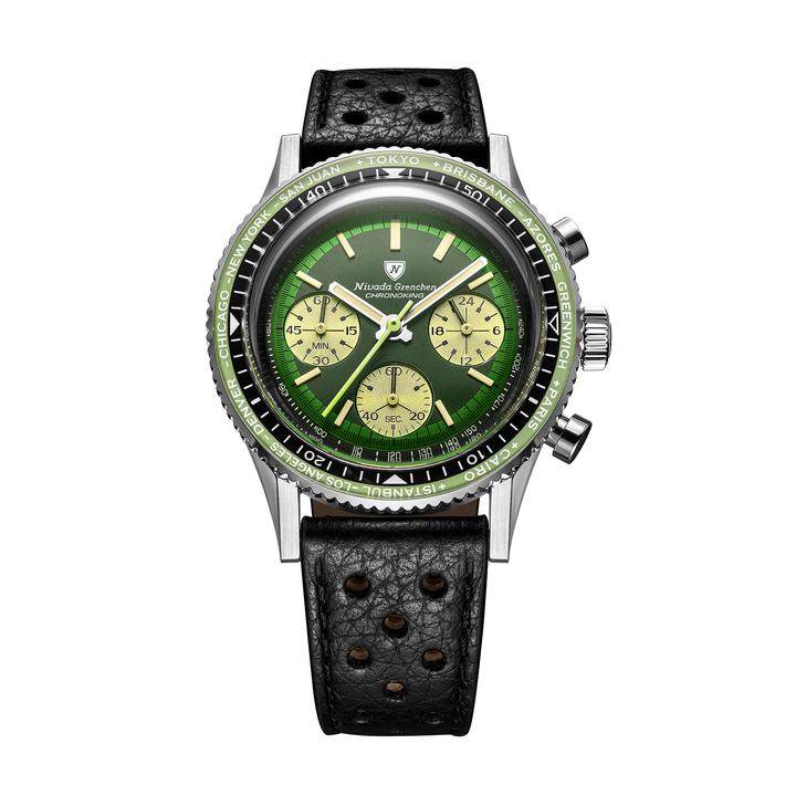 Nivada Grenchen Chronoking Racing Green 38mm 87057Q10 - Racing-Armband Schwarz