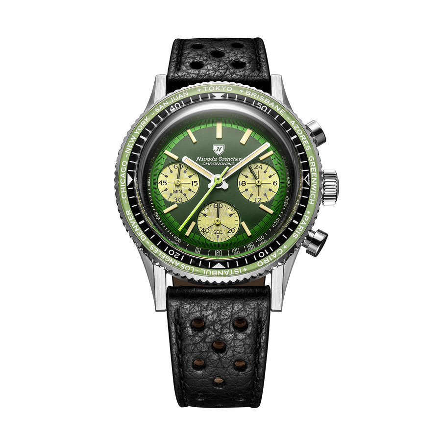 Nivada Grenchen Chronoking Racing Green 38mm 87057Q10 - Racing-Armband Schwarz