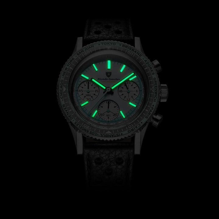Nivada Grenchen Chronoking Racing Grey 38mm 87056Q - Leuchtmasse im Dunkeln