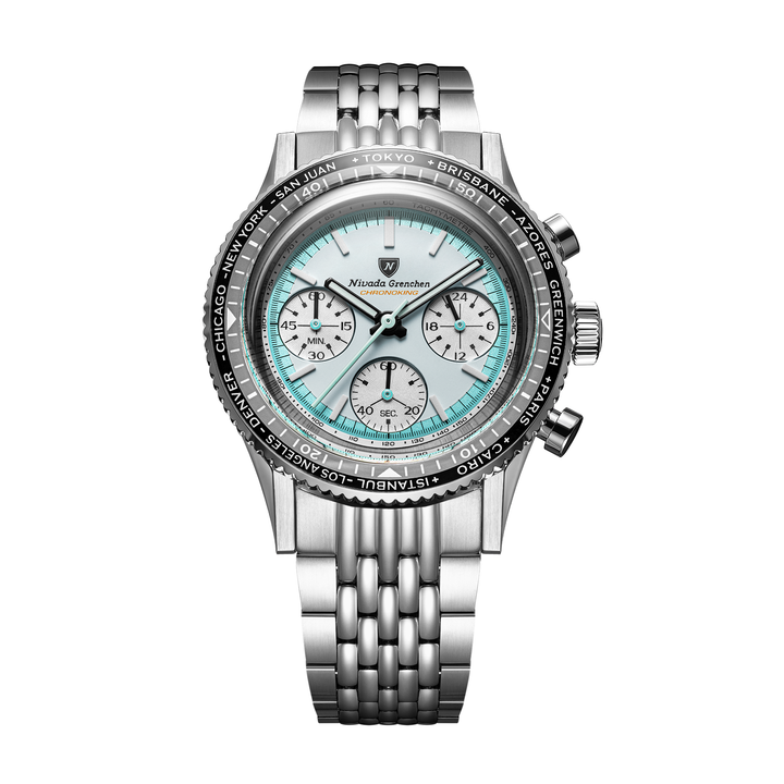 Nivada Grenchen Chronoking Racing Grey 38mm 87056Q04 - Edelstahlarmband Beads of Rice