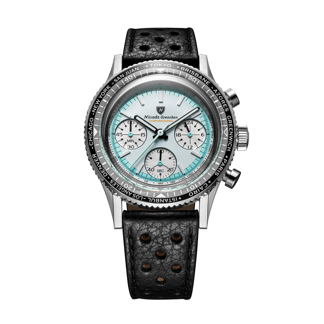 Nivada Grenchen Chronoking Racing Grey 38mm 87056Q10 - Racing-Armband Schwarz